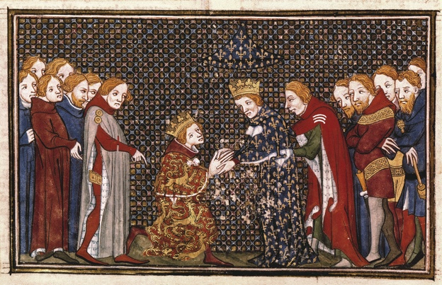 「フランス王フィリップ６世に臣従礼を捧げるイングランド王エドワード３世を描いたミニアチュール」