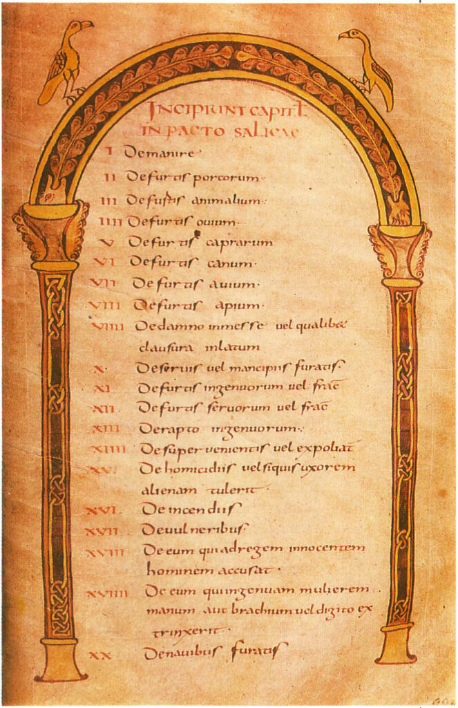 八世紀のサリカ法写本のコピー（フランス国立図書館収蔵）
