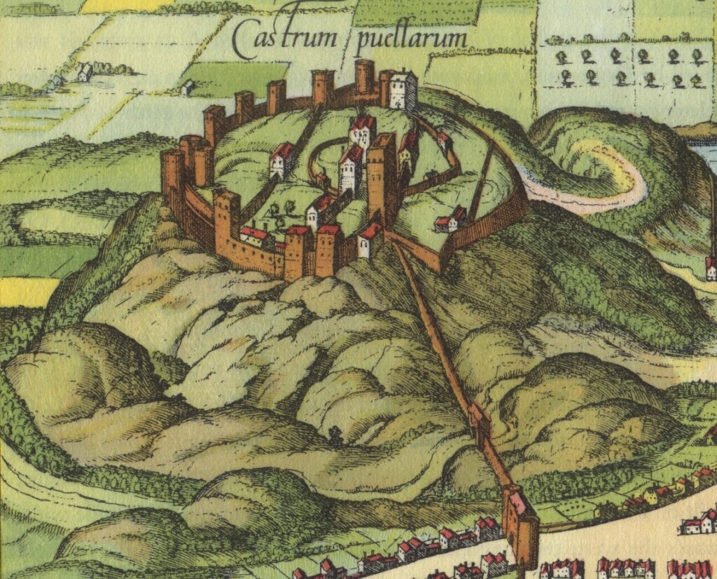 「1581年頃のエディンバラ城（Braun & Hogenberg）」（パブリックドメイン画像）