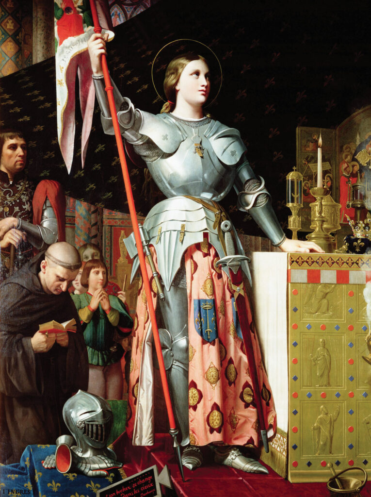 ドミニク・アングル作「ランス大聖堂のシャルル７世戴冠式に参列するジャンヌ・ダルク« Jeanne d’Arc au sacre du roi Charles VII, dans la cathédrale de Reims »」（1851、ルーヴル美術館収蔵）