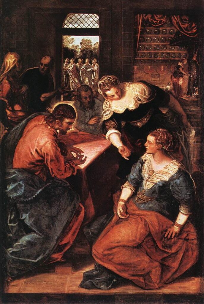 ティントレット「マルタとマリアの家のキリスト”Christ in the House of Martha and Mary”」(1570～75頃）