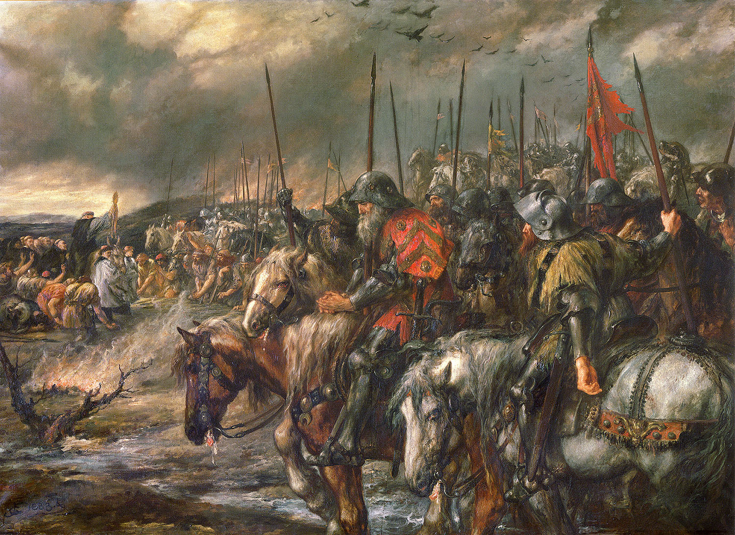 「アジャンクールの戦いの朝（The Morning of the Battle of Agincourt）」（Sir John Gilbert,1884,Guildhall Art Gallery）