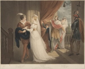 ウィリアム・ハミルトン画／トーマス・バーク版画「シンベリンの場面（Act1 Scene2）」（1795,プーシキン美術館収蔵）