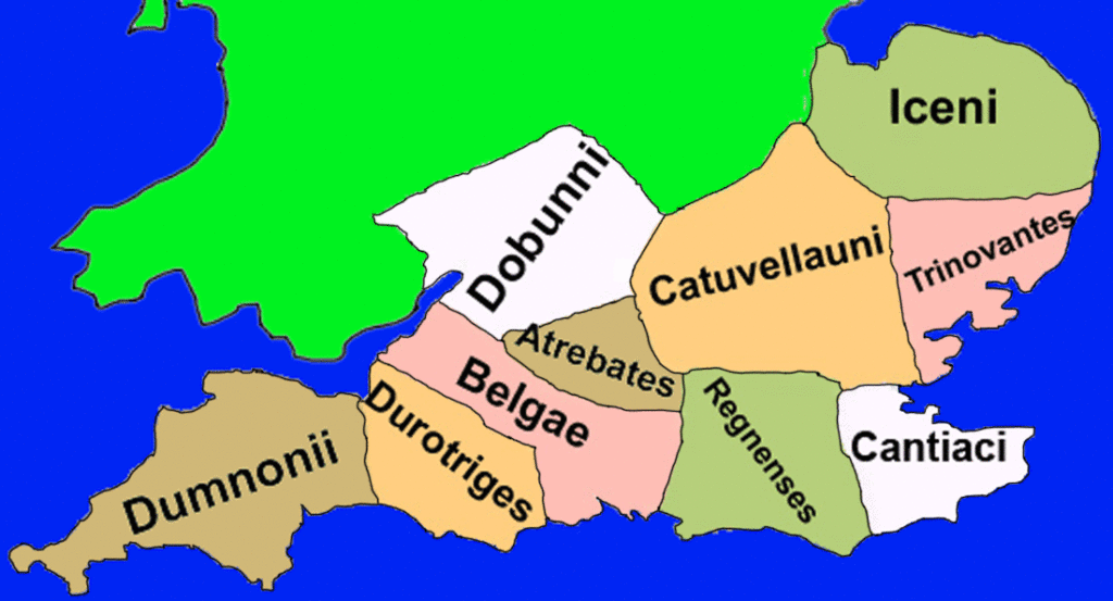 「ローマ支配以前のブリテン島南部諸部族勢力地図」