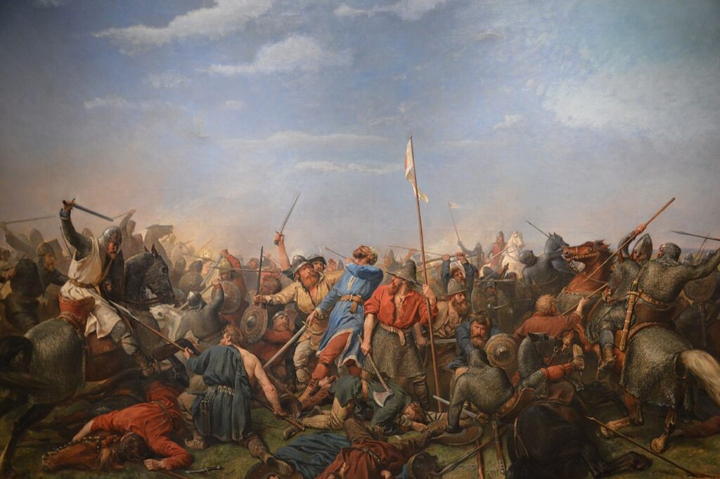 「スタンフォード・ブリッジの戦い」（ピーター・ニコラ・アルボ作、1870年、北ノルウェー美術館収蔵）